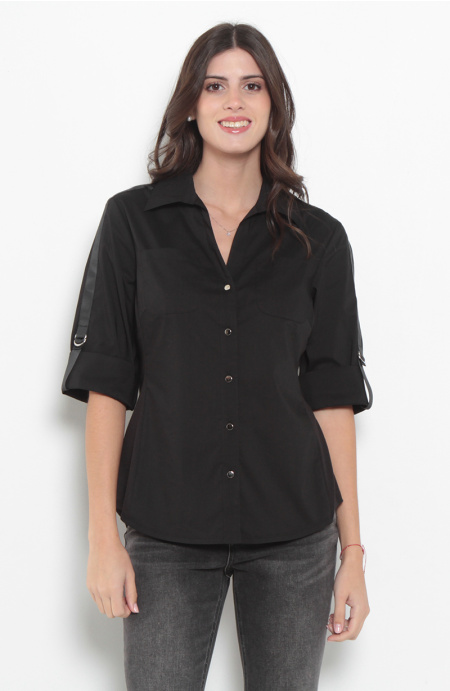 Blusa Manga 3/4 Escote V Con Bolsillos