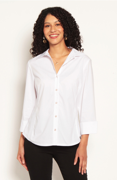 Blusa Manga 3/4 Abotonada En Delantero Con Boton Perla