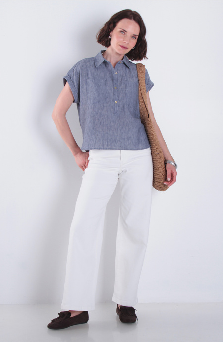 Blusa Manga Corta Abotonada Con Bolsillos