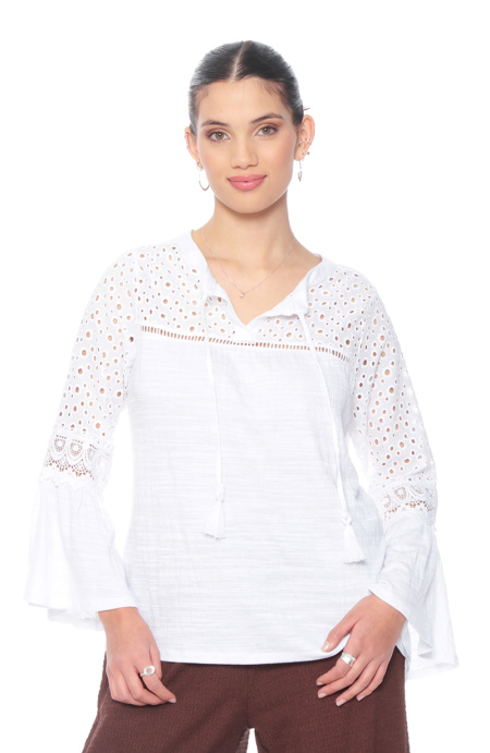 Blusa Manga Larga Acampanada Con Brodery Escote Redondo