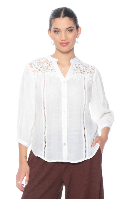 Blusa Manga Larga Con Brodery En Delantero Y Espalda Escote V