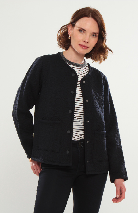 Chaqueta Manga Larga Abotonada Escote Redondo Con Bolsillos