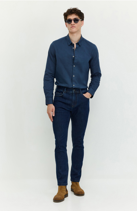 Jeans Hombre Slim Tiro Alto Pretina Basica 1 Boton