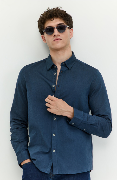Camisa Hombre Manga Larga Abotonada En Delantero
