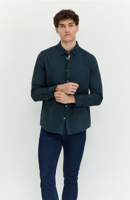Camisa Hombre Manga Larga Abotonada En Delantero