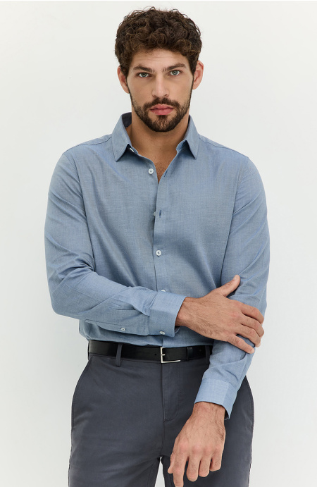 Camisa Hombre Manga Larga Abotonada En Delantero