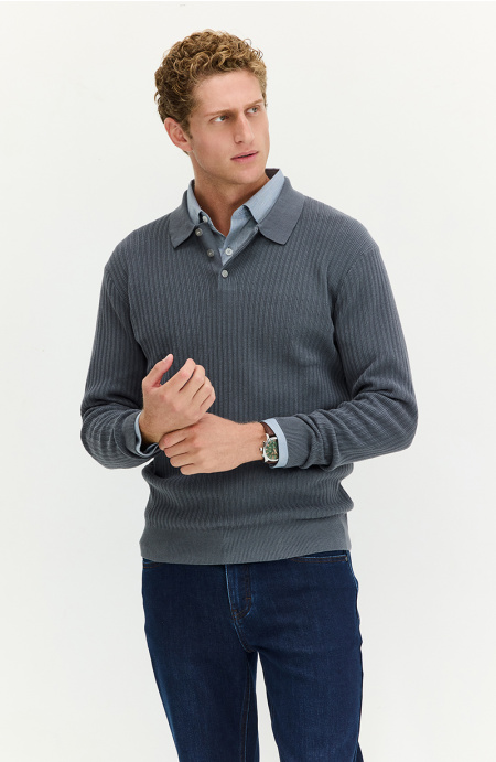 Sweater Hombre Manga Larga Con Cuello Y Botones En Delantero