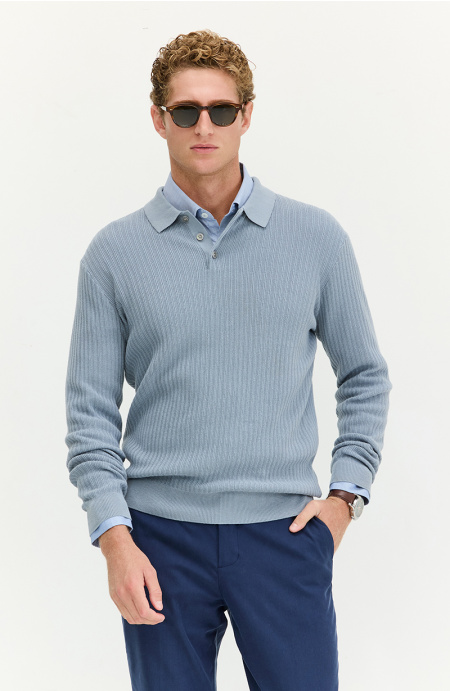Sweater Hombre Manga Larga Con Cuello Y Botones En Delantero