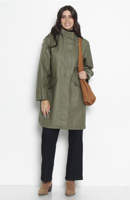 Chaqueta Impermeable Solida Con Capucha Y Bolsillos