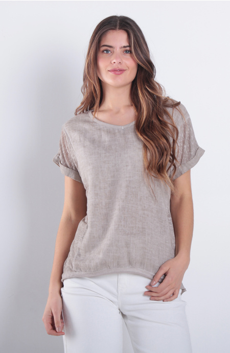 Polera Lino Manga Corta Escote Redondo