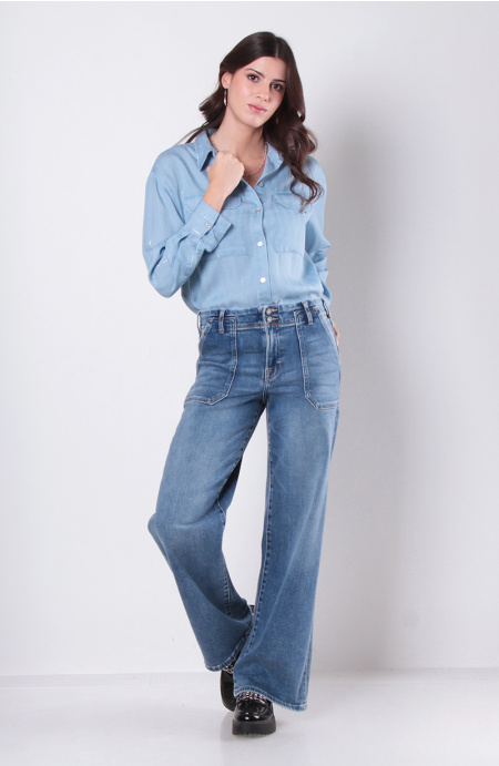 BLUSA TENCEL LISTADO LUREX MANGA LARGA ABOTONADA EN DELANTERO