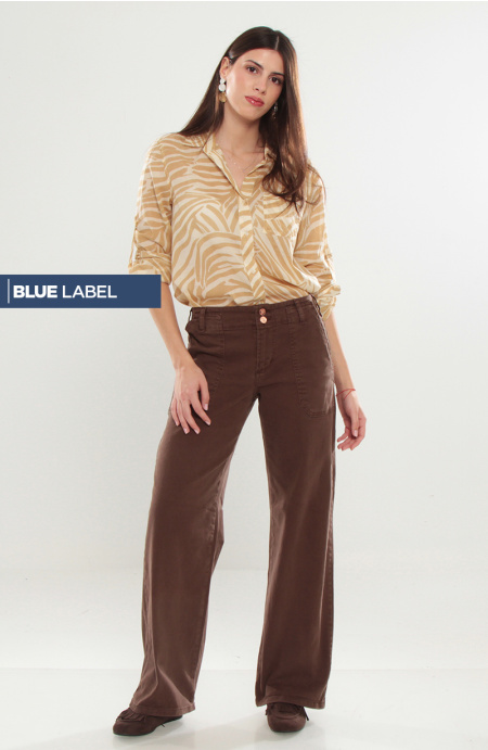JEANS CARGO WIDE LEG TIRO ALTO PRETINA BASICA 1 BOTON