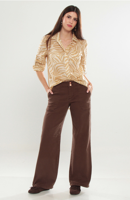 JEANS CARGO WIDE LEG TIRO ALTO PRETINA BASICA 1 BOTON