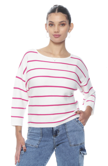 Sweater Manga 3/4 Listado Cuello Bote