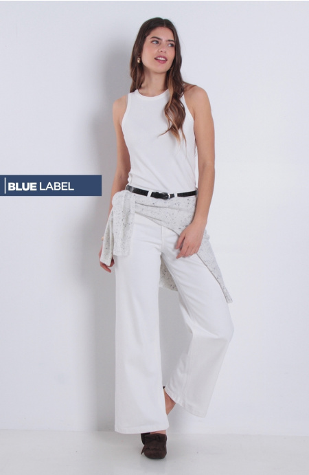 Jeans Wide Leg Tiro Alto Pretina Basica Un Boton Pinza Costado Secret
