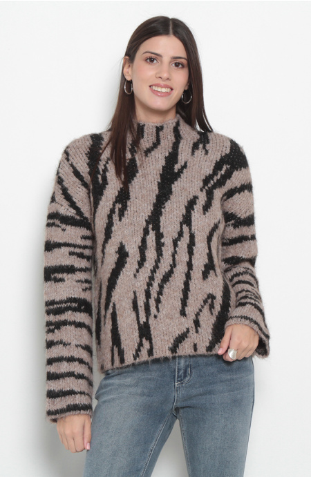 Sweater Animal Print Manga Larga  Cuello Alto