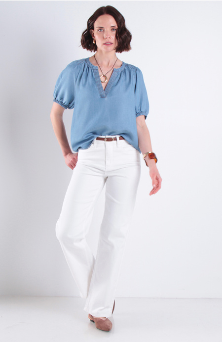 Blusa Lyocell Manga Corta Escote V