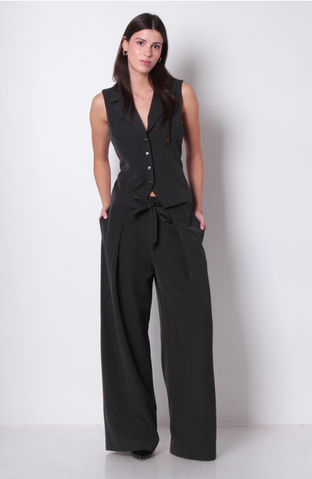 Pantalon Wide Leg Tiro Alto Pretina Elasticada Con Lazo