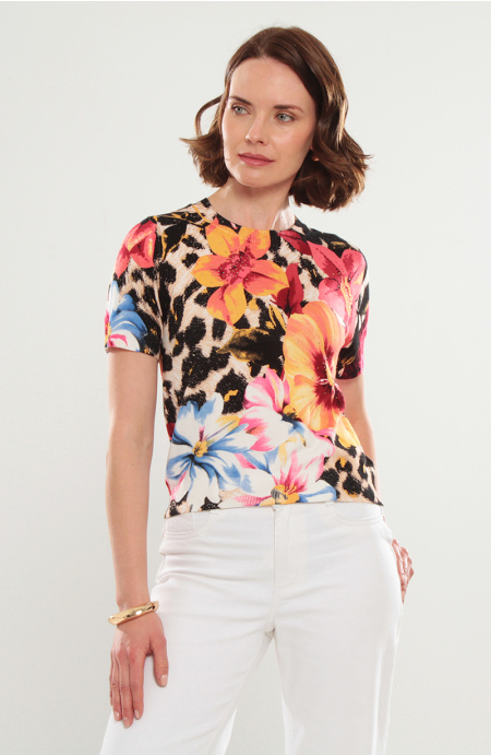 POLERA TEJIDA ESTAMPADA MANGA CORTA ESCOTE REDONDO