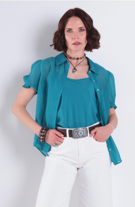 Blusa Manga Corta Abotonada En Delantero