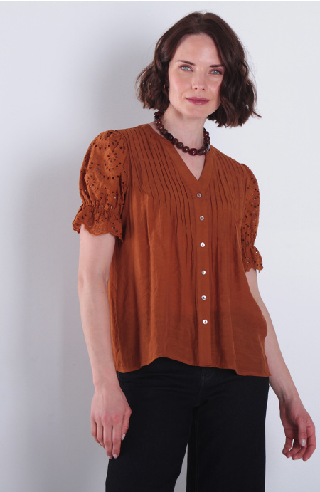 Blusa Manga Corta Abotonado En Delantero Escote V