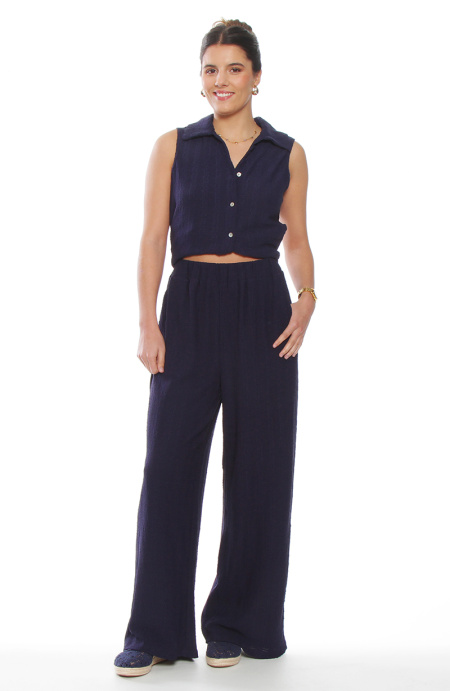 Conjunto Blusa Sin Manga Y Pantalon Wide Leg