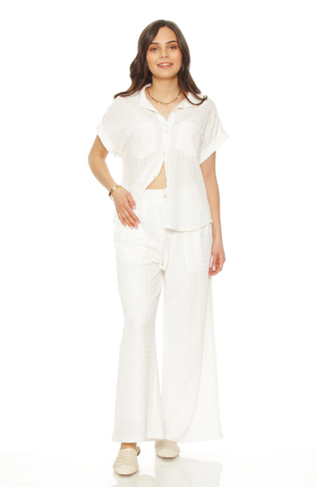 Conjunto Blusa Manga Corta Coin Bolsillo Y Pantalon Wide Leg Tiro Alto