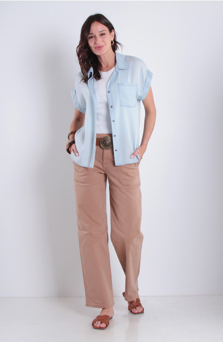 Blusa Manga Corta Lyocell Con Bolsillo
