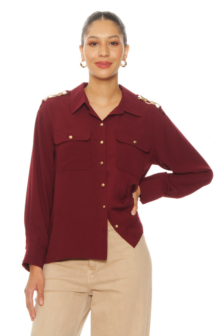 Blusa Manga Larga Abotonada En Delantero Con Bolsillo