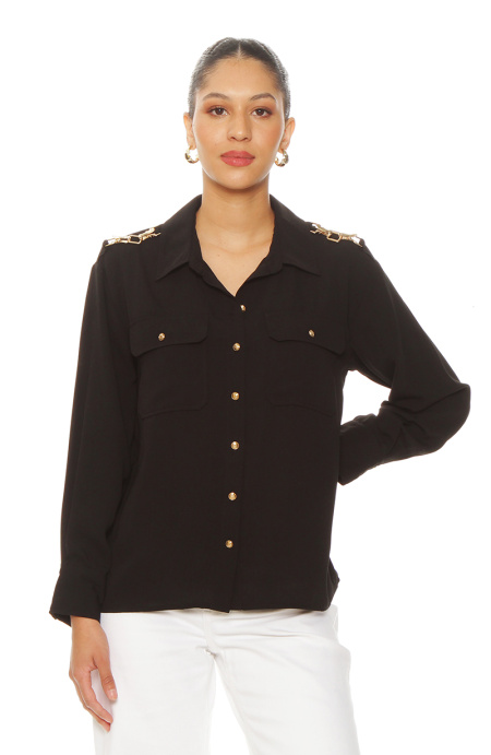 Blusa Manga Larga Abotonada En Delantero Con Bolsillo