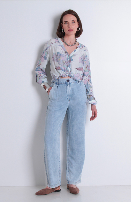 Pantalon Tencel Wide Leg Tiro Alto Pretina Basica 1 Boton