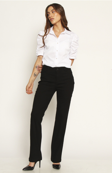 Jeans Recto Tiro Alto Push In Push Up Pretina Basica Con Un Boton