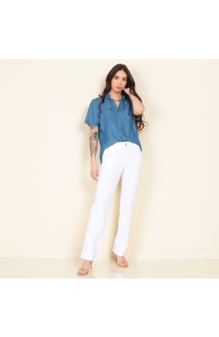 Jeans Recto Cargo Tiro Alto Pretina Basica