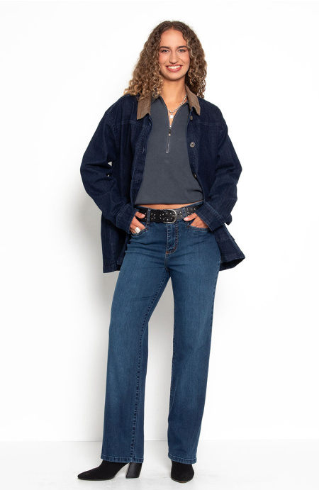 JEANS RECTO TIRO ALTO PRETINA BASICA 1 BOTON