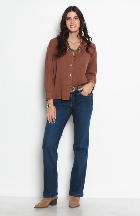Jeans Recto Tiro Medio Push In Push Up Pretina Media Dos Botones