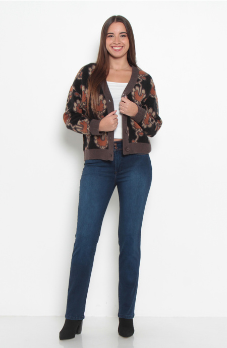 Jeans Pitillo Push Up Tiro Alto Pretina Media Dos Botones