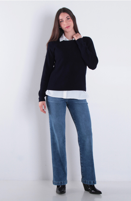 Jeans Tiro Alto Push In Push Up Pretina Basica Un Boton Pierna Recta