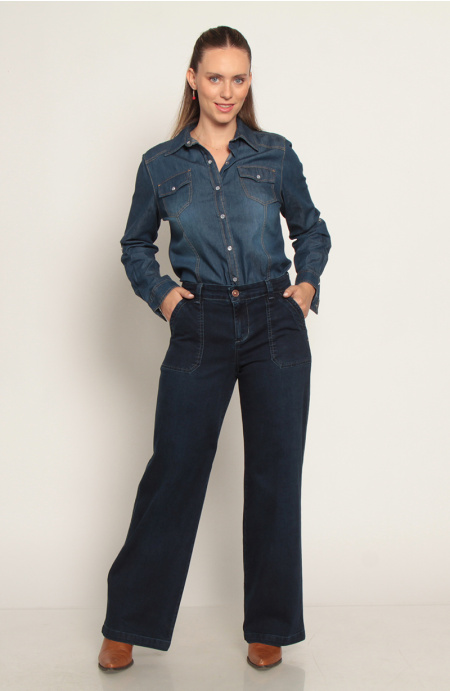 Jeans Cargo Recto Tiro Alto Pretina Un Boton