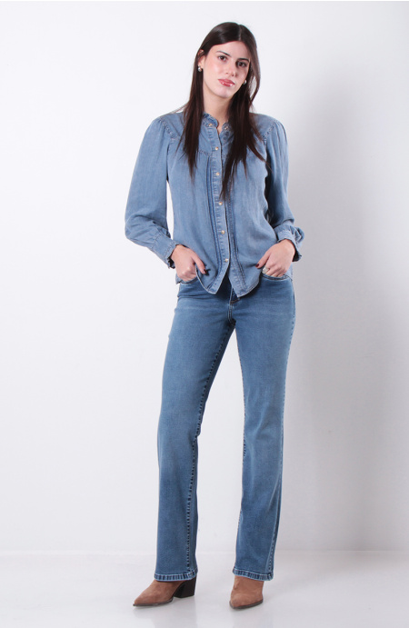 Jeans Recto Tiro Alto  Pretina Basica 1 Boton Push In Push Up