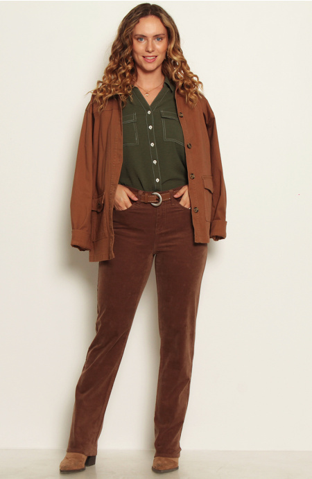 Pantalon Cotele Recto Push In Push Up Pretina  Basica Un Boton