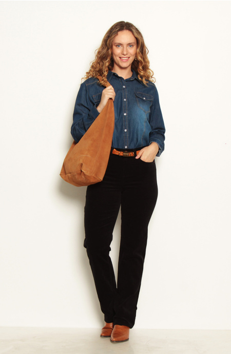 Pantalon Cotele Recto Push In Push Up Pretina  Basica Un Boton
