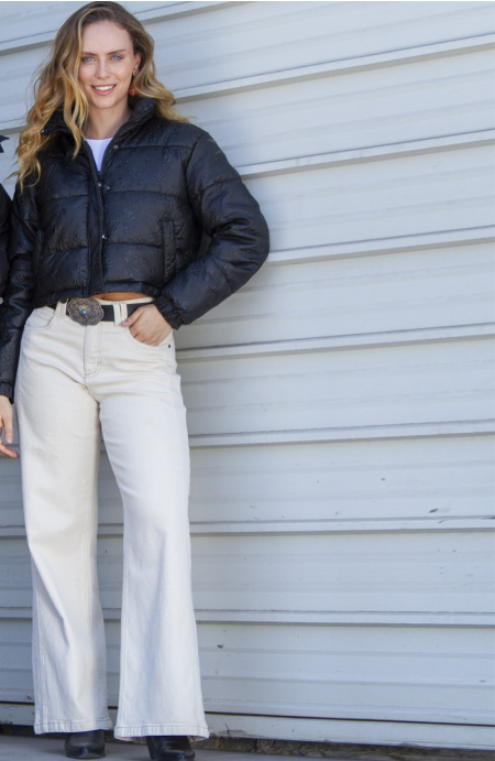 Jeans Wide Tiro Medio Pretina Un Boton