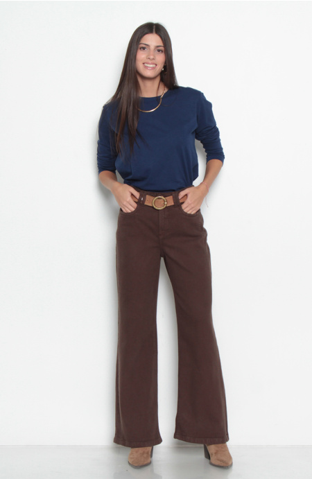 Jeans Wide Tiro Medio Pretina Un Boton