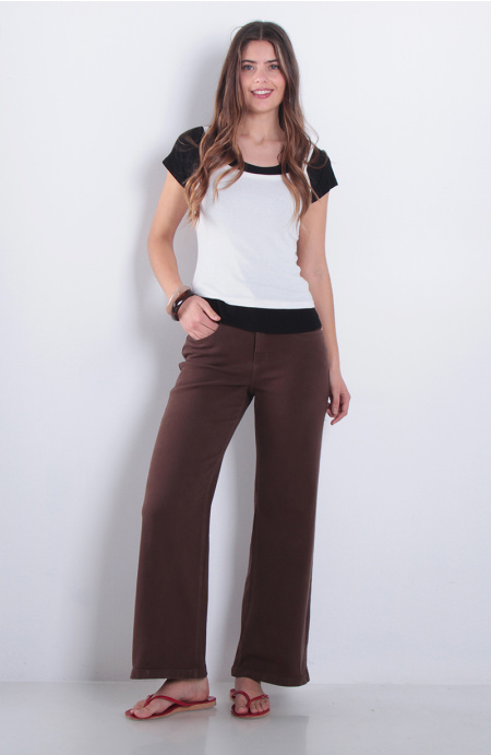 Jeans Wide Tiro Medio Pretina Basica Un Boton