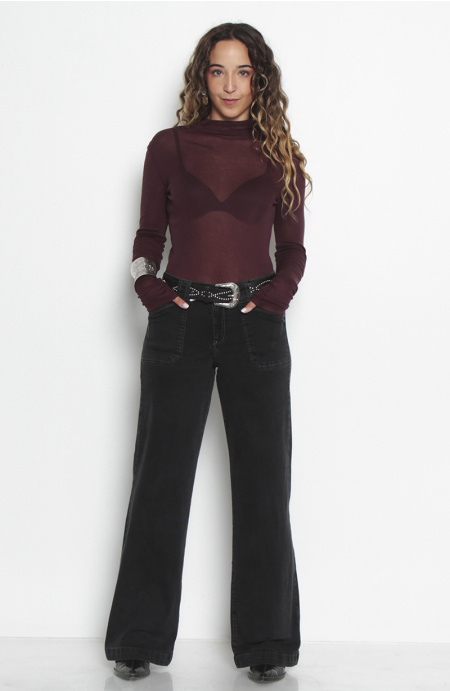 Jeans Wide Cargo Tiro Medio Pretina Basica Un Boton