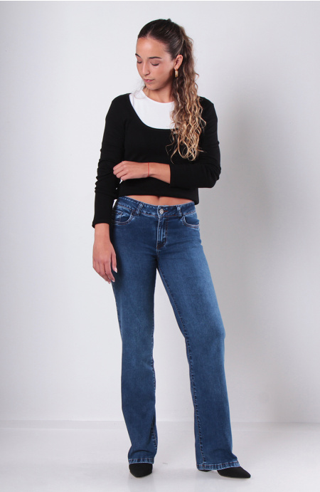 Jeans Push Up Recto Tiro Medio Pretina Basica Un Boton