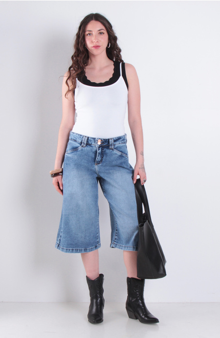 Jort Bermuda Denim Tiro Alto Pretina 1 Boton