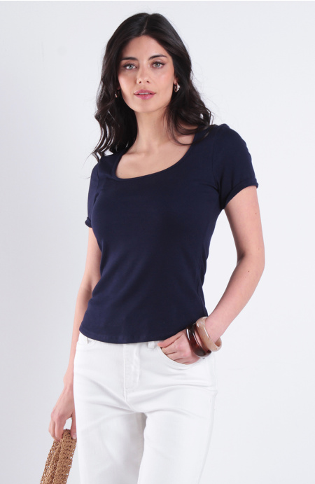 Polera Manga Corta Escote Cuadrado Rib 1X1