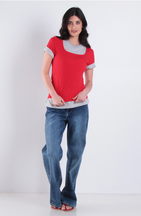 Polera Manga Corta Escote Cuadrado Rib 5X2