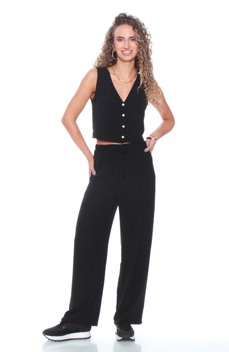 Conjunto Vest Y Pantalon Wide Leg Pretina Elasticada